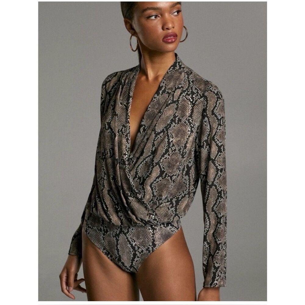 Babaton Snake Print Draped Blouse - Black & Brown